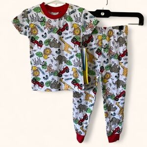 4T (2T Fit) Mon Petit 2 Piece Pajama Set Short Sleeve Pants Safari Animal Print